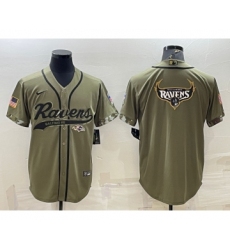 Men's Baltimore Ravens Olive Salute to Service Team Big Logo Cool Base Stitched Baseball Jersey