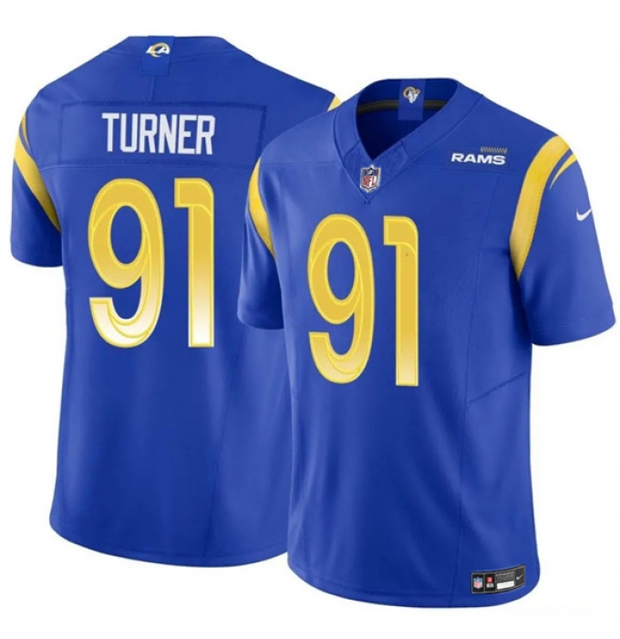 Men's Los Angeles Rams #91 Kobie Turner Blue 2025 F.U.S.E. Vapor Untouchable Football Stitched Jersey