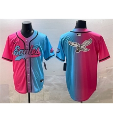 Men's Philadelphia Eagles Team Big Logo Pink Blue Limited Stitched Baseball Jersey