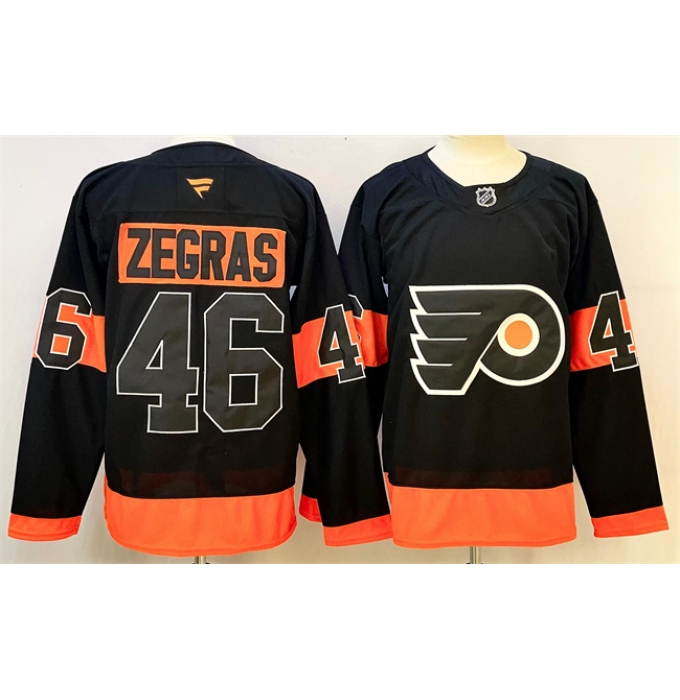 Men's Philadelphia Flyers #46 Trevor Zegras Black 2024 Stitched Jersey