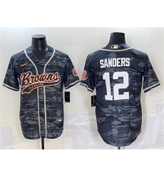 Men's Cleveland Browns #12 Shedeur Sanders Gray Camo With Cool Base Stitched Baseball Jersey