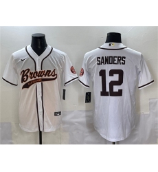 Men's Cleveland Browns #12 Shedeur Sanders White With Cool Base Stitched Baseball Jersey