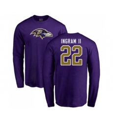 Football Baltimore Ravens #22 Mark Ingram II Purple Name & Number Logo Long Sleeve T-Shirt