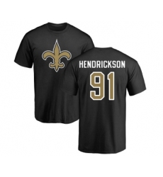 Football New Orleans Saints #91 Trey Hendrickson Black Name & Number Logo T-Shirt