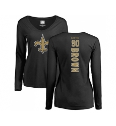 Football Women's New Orleans Saints #90 Malcom Brown Black Backer Slim Fit Long Sleeve T-Shirt