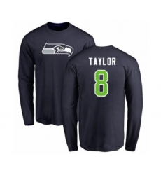 Football Seattle Seahawks #8 Jamar Taylor Navy Blue Name & Number Logo Long Sleeve T-Shirt