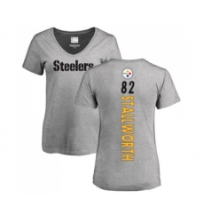 Football Women's Pittsburgh Steelers #82 John Stallworth Ash Backer V-Neck T-Shirt