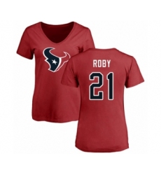 Football Women's Houston Texans #21 Bradley Roby Red Name & Number Logo T-Shirt