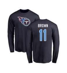 Football Tennessee Titans #11 A.J. Brown Navy Blue Name & Number Logo Long Sleeve T-Shirt
