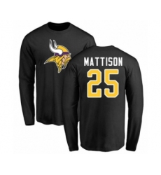 Football Minnesota Vikings #25 Alexander Mattison Black Name & Number Logo Long Sleeve T-Shirt