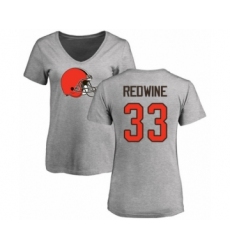 Football Women's Cleveland Browns #33 Sheldrick Redwine Ash Name & Number Logo T-Shirt