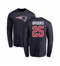 Football New England Patriots #25 Terrence Brooks Navy Blue Name & Number Logo Long Sleeve T-Shirt