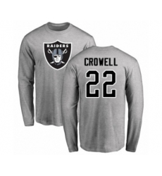 Football Oakland Raiders #22 Isaiah Crowell Ash Name & Number Logo Long Sleeve T-Shirt