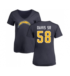 Football Women's Los Angeles Chargers #58 Thomas Davis Sr Navy Blue Name & Number Logo T-Shirt