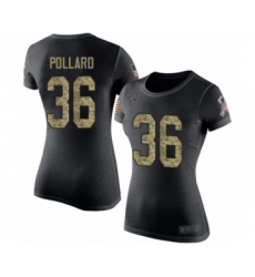 Football Women's Dallas Cowboys #36 Tony Pollard Black Camo Salute to Service T-Shirt