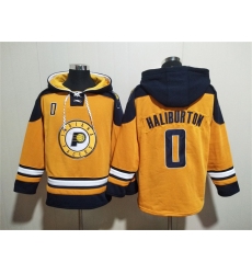 Men's Indiana Pacers #0 Tyrese Haliburton Yellow Lace-Up Pullover Hoodie
