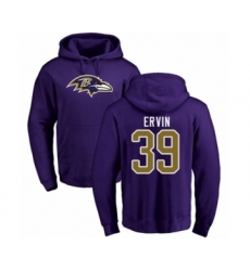 Football Baltimore Ravens #39 Tyler Ervin Purple Name & Number Logo Pullover Hoodie
