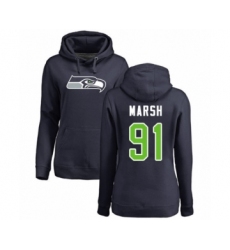 Football Women's Seattle Seahawks #91 Cassius Marsh Navy Blue Name & Number Logo Pullover Hoodie