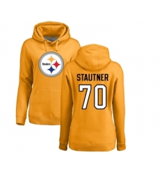 Football Women's Pittsburgh Steelers #70 Ernie Stautner Gold Name & Number Logo Pullover Hoodie