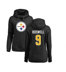 Football Women's Pittsburgh Steelers #9 Chris Boswell Black Name & Number Logo Pullover Hoodie
