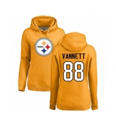 Women's Pittsburgh Steelers #88 Nick Vannett Gold Name & Number Logo Pullover Hoodie