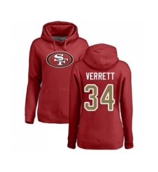 Football Women's San Francisco 49ers #34 Jason Verrett Red Name & Number Logo Pullover Hoodie