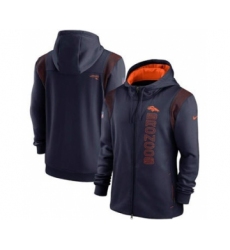 Men's Denver Broncos 2021 Navy Sideline Team Performance Full-Zip Hoodie