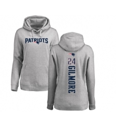 Football Women's New England Patriots #24 Stephon Gilmore Ash Backer Pullover Hoodie