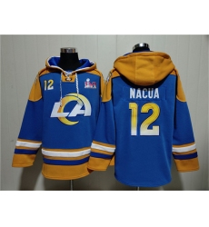 Men's Los Angeles Rams #12 Puka Nacua Blue Super Bowl LVI Ageless Must-Have Lace-Up Pullover Hoodie