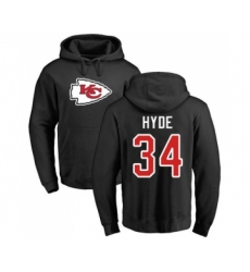Football Kansas City Chiefs #34 Carlos Hyde Black Name & Number Logo Pullover Hoodie