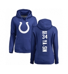 Football Women's Indianapolis Colts #34 Rock Ya-Sin Royal Blue Backer Pullover Hoodie