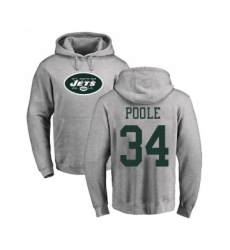 Football New York Jets #34 Brian Poole Ash Name & Number Logo Pullover Hoodie