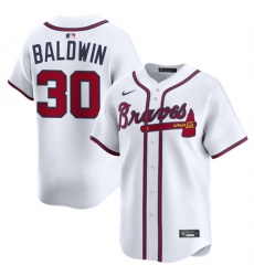 Men's Atlanta Braves #30 Drake Baldwin White 2025 Home Limited Stitched Baseball Jersey