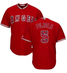 Men's Majestic Los Angeles Angels of Anaheim #5 Albert Pujols Authentic Red Team Logo Fashion Cool Base MLB Jersey