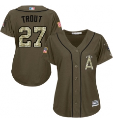 Women's Majestic Los Angeles Angels of Anaheim #27 Mike Trout Authentic Green Salute to Service MLB Jersey