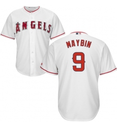 Youth Majestic Los Angeles Angels of Anaheim #9 Cameron Maybin Authentic White Home Cool Base MLB Jersey