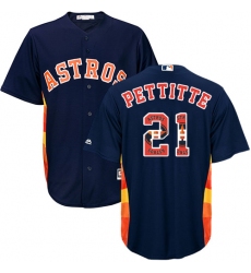 Men's Majestic Houston Astros #21 Andy Pettitte Authentic Navy Blue Team Logo Fashion Cool Base MLB Jersey