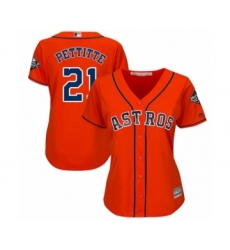 Women's Houston Astros #21 Andy Pettitte Authentic Orange Alternate Cool Base 2019 World Series Bound Baseball Jersey