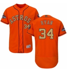 Men's Majestic Houston Astros #34 Nolan Ryan Orange Alternate 2018 Gold Program Flex Base Authentic Collection MLB Jersey