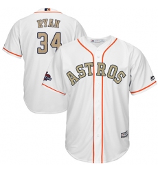 Men's Majestic Houston Astros #34 Nolan Ryan Replica White 2018 Gold Program Cool Base MLB Jersey