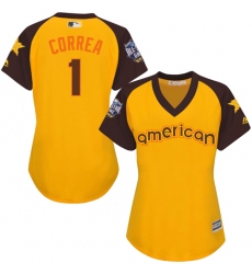 Women's Majestic Houston Astros #1 Carlos Correa Authentic Yellow 2016 All-Star American League BP Cool Base MLB Jersey