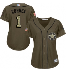 Women's Majestic Houston Astros #1 Carlos Correa Replica Green Salute to Service MLB Jersey