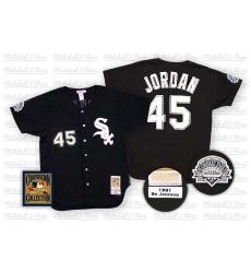 Men's Mitchell and Ness Chicago White Sox #45 Michael Jordan Replica Black Throwback MLB Jersey