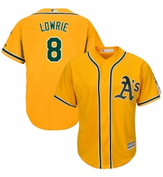 Youth Majestic Oakland Athletics #8 Jed Lowrie Authentic Gold Alternate 2 Cool Base MLB Jersey