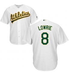 Youth Majestic Oakland Athletics #8 Jed Lowrie Authentic White Home Cool Base MLB Jersey