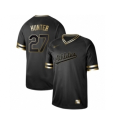 Men's Oakland Athletics #27 Catfish Hunter Authentic Black Gold Fashion Baseball Jersey