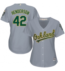 Women's Majestic Oakland Athletics #42 Dave Henderson Replica Grey Road Cool Base MLB Jersey