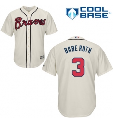 Men's Majestic Atlanta Braves #3 Babe Ruth Replica Cream Alternate 2 Cool Base MLB Jersey