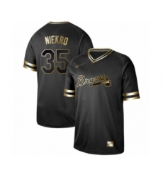 Men's Atlanta Braves #35 Phil Niekro Authentic Black Gold Fashion Baseball Jersey