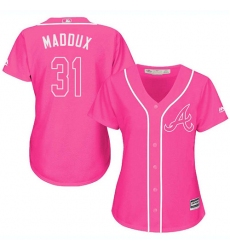 Women's Majestic Atlanta Braves #31 Greg Maddux Replica Pink Fashion Cool Base MLB Jersey